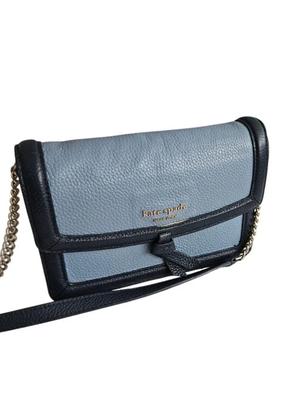 kate spade Colorblocked Flap Two-Tone Light Blue Leather Crossbody Wallet